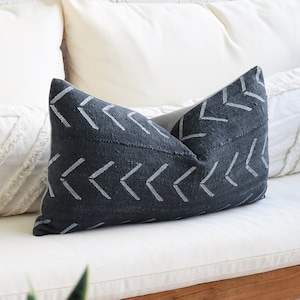 Dark Blue Lumbar, Textured Bohemian Pillow Cover, Navy Mudcloth Throw Pillows, Boho Accent Decor, Handmade Decorative Pillow Case