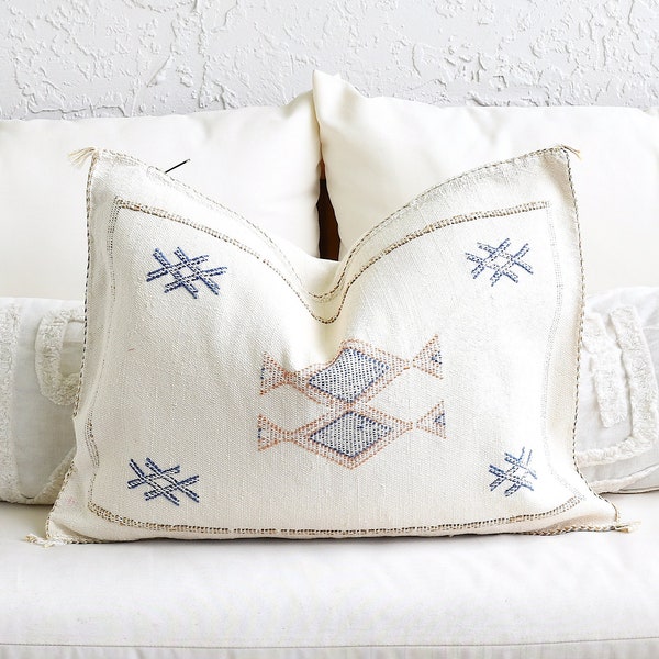 Moroccan (Cactus Silk) Cream Lumbar Pillow Cover-Handmade-Handwoven Moroccan Boho Pillow Cover | Decorative Pillow Case | Tribal Pillow Case