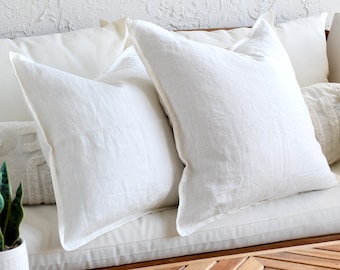 Linen Ivory 18x18 Throw Pillow | 20 x 20 Linen Pillow Cover | Soft White Throw Pillows | Decorative Pillow Cover | Accent Pillows 20 inch