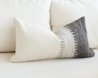 Gray and White Throw Pillow Covers, Modern Textured Wool, Boho Covers, Decorative Cover, Simple Sofa Accent, Neutral Farmhouse Lumbar Pillow