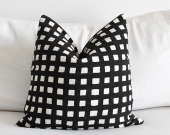 Checkered Authentic African Mudcloth Pillow | 20x20 Pillow cover | Black Lumbar Pillow | Decorative Pillow Case | Accent Pillow