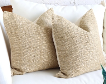 Set van 2 lichtbruine/beige sierkussenhoezen, kussens met textuur van wol, decoratie voor slaapkamer en woonkamer, eenvoudige bankaccenten