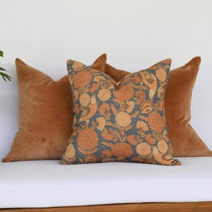Neutral Boho Pillow Cover Set | Sofa Pillow Cover Set | 20x20 Mocha Brown Velvet Pillow | 18x18 Floral Pillow Cover
