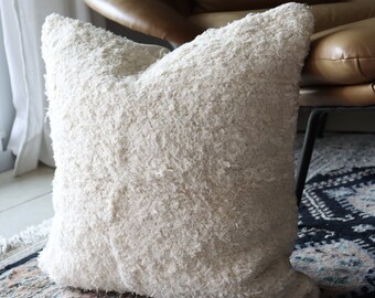 Large Off White Fluffy Throw Pillows, Decorative Textured 20 x 20 Pillows, Cream Bedroom Decor, Soft Accent Pillows