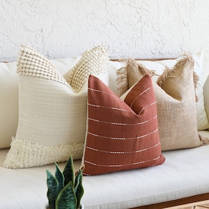 Boho Combination Throw Pillows, Sofa Designer Pillows, Light Brown, Terracotta, Off White, Tufted Textured Covers