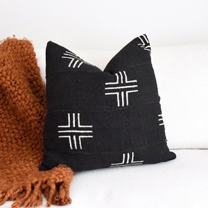 20x20 Black Pillow Cover | Black Long Lumbar Pillow | Black Mud Cloth | Mudcloth | Decorative Pillow Case | Black Accent Pillow