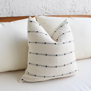 Throw Pillow Covers 18 x 18 Beige Off White cotton pillow Soft cream cotton with black stripe Lumbar pillow Decorative Decor Pillow image 5