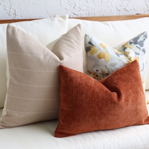 Decorative Throw Pillow Covers, Beige, Velvet Small Lumbar, Blue Orange Floral Accents, Decorative Sofa Pillows, Designer, Living Room