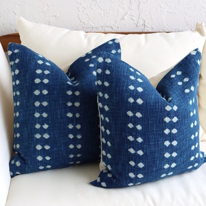 Ensemble de 2 housses de coussin bleu indigo, coussins à motifs décoratifs, chambre à coucher bleue, salon, décoration de canapé