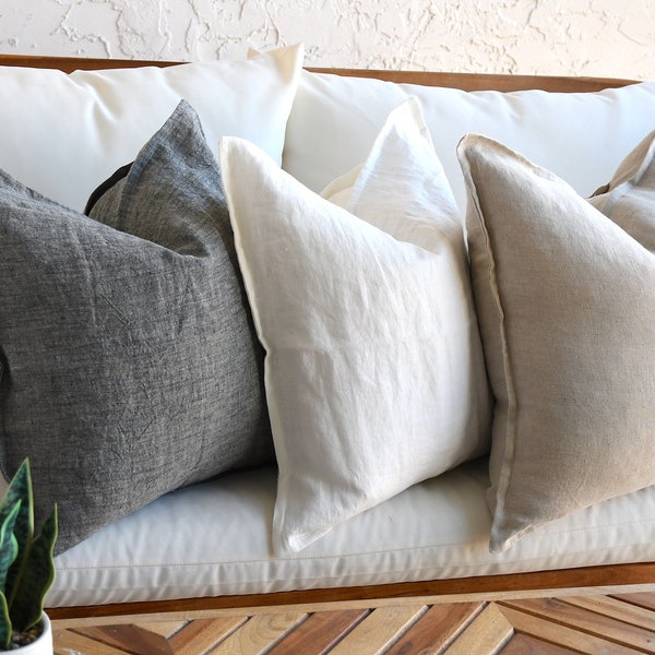 100% Linen Pillow Covers 20x20 Inch, 18x18 Inch Pure linen Throw Pillows