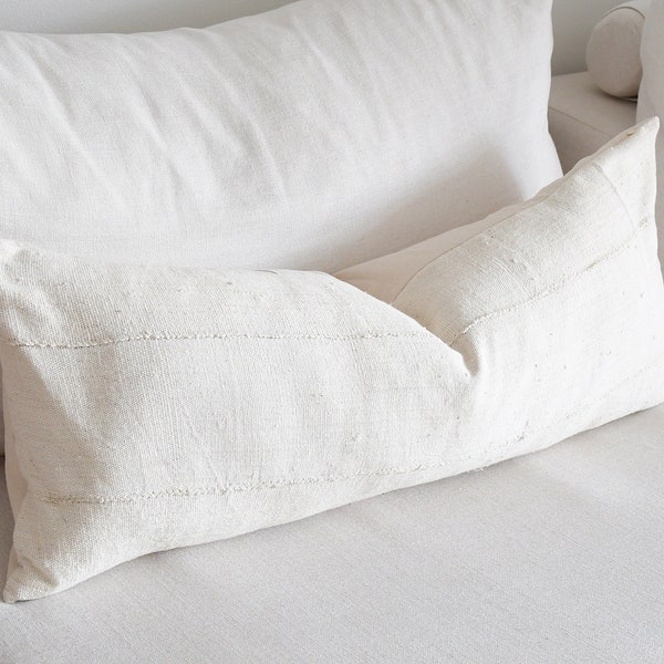 Long Ivory White lumbar Pillow, Plain Oversized Pillow Cover, 14 x 36 Throw Covers, Boho Decor, Neutral pillows, Mudcloth 20x20