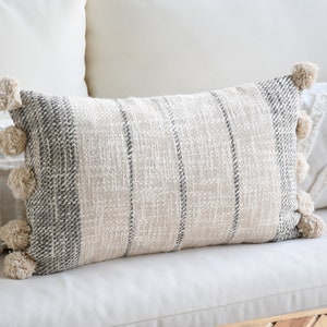 Small Lumbar Pillow Off-White and Gray Cute Lumbar Pillow Cover-Handmade-Handwoven | Decorative Pillow Bohemian Lumbar  | Bohemian Pillow