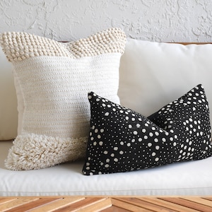 Black and Beige Boho Pillow Combination | Sofa Pillow Set Black and White MudCloth | Lumbar Decor Pillow Cover Set | Unique Throw Pillows