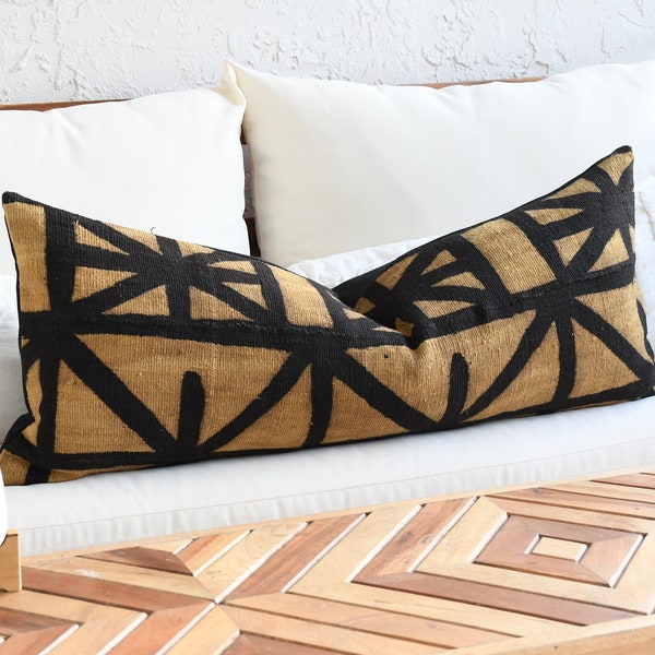 Tan and Black Long Lumbar Pillow Unique Geometric | 20x20 Black Pillow Cover | Tan Accent Pillow | Unique Throw Pillow | Decorative Pillow