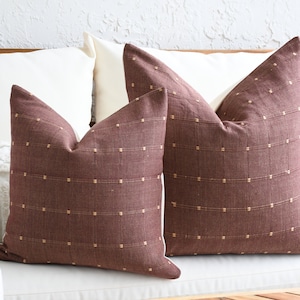 Brown Burgundy Throw Pillow Covers | 18x18 Brown cotton pillow | Soft Dark Brown Cotton With Light Stripe | 20 x 20 Decorative Decor Pillow