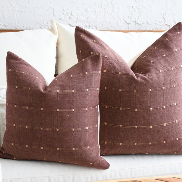 Brown Burgundy Throw Pillow Covers | 18x18 Brown cotton pillow | Soft Dark Brown Cotton With Light Stripe | 20 x 20 Decorative Decor Pillow