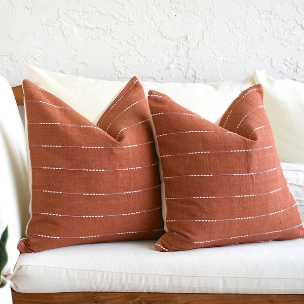 Terracotta Throw Pillow Covers, Decorative 20 x20 Boho Pillows, Soft Burnt Orange Handmade Sofa Pillows