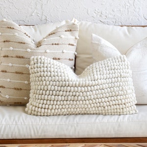 Neutral Boho Pillow Set | Beige Sofa Pillow Set | White Mud Cloth | Decor Textured Pillow Cover Set | Lumbar Throw Pillow