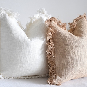 Brown/Beige | White Boho Pillow Combination | Sofa Pillow Set | Decor Pillow Cover Set | Unique Throw Pillows Decorative Pillow Fringed