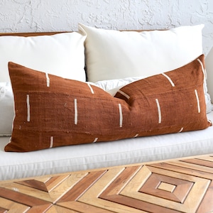 Long Brown Lumbar Pillow, Mud Cloth Covers, Rust Decorative throw, Brown Striped, 20x20, 18x18, 16x16, 14 x 36