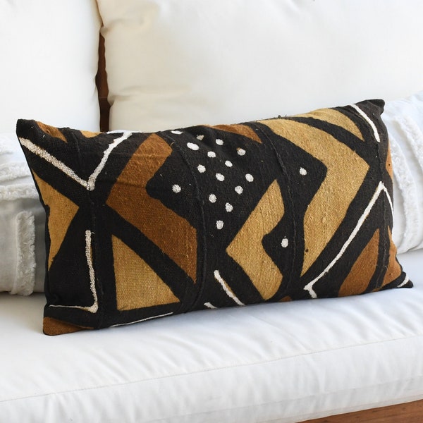 Lumbar Handmade African Mud Cloth Pillow Cover | Unique Accent | Decorative Pillow Cover | Brown and Black Pillow Cover 20 x 20 | 18 x 18