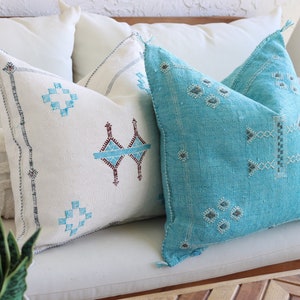 Authentic Cactus Silk Light Blue and White Pillow Cover Set Turquoise Cream Decor Pillows Covers Unique Aqua Moroccan Boho Pillow Accent Etsy