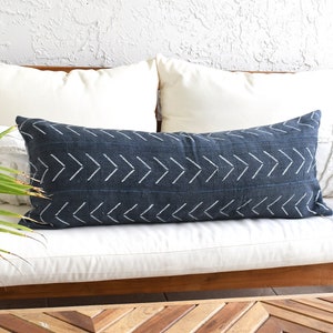 Large Blue Bohemian Lumbar Pillow Cover | Dark Blue Mudcloth Pillow Cover | Blue Pillow Throw | Handmade Decorative Pillow Case Body Pillow