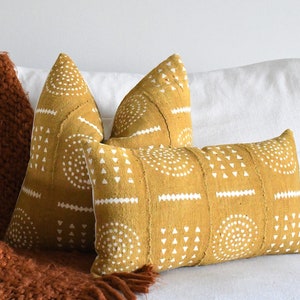 Unique Yellow LumbarCase | Mustard Mud Cloth Cover | Mustard Pillow | Yellow 12 x 18 Lumbar 16 x 16 Cover