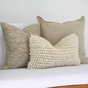 3 Neutral Boho Pillow Set | Beige Sofa Pillow Set | White Mud Cloth | Decor Textured Pillow Cover Set | Lumbar Throw Pillow | Small Lumbar