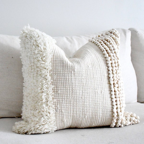 Decorative Pillow Covers 20x20 | Cotton Cream textured-Handmade-Handwoven | Tufted Throw Pillow | Boho pillow cover | Boho Throw