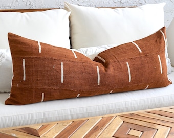 Long Brown Lumbar Pillow, Mud Cloth Covers, Rust Decorative throw, Brown Striped, 20x20, 18x18, 16x16, 14 x 36