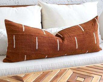 Long Brown Lumbar Pillow, Mud Cloth Covers, Rust Decorative throw, Brown Striped, 20x20, 18x18, 16x16, 14 x 36