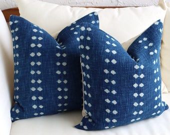 2 Indigo Blue Throw Pillow Cover Set, Decorative Pattern Pillows, Blue Bedroom, Living Room, Sofa Decor