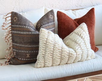 Brown Terracotta Beige Throw Pillow Cover Set, Textured Pillows