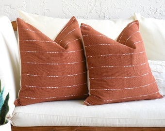 Terracotta Throw Pillow Covers, Decorative 20 x20 Boho Pillows, Soft Burnt Orange Handmade Sofa Pillows