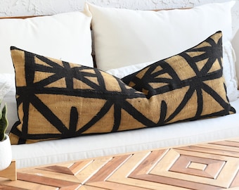 Tan and Black Long Lumbar Pillow Unique Geometric | 20x20 Black Pillow Cover | Tan Accent Pillow | Unique Throw Pillow | Decorative Pillow