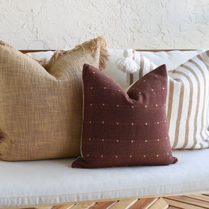 Burgundy Brown White Pillow Combination 20 x 20 Sofa Pillow Set Decor fringe brown Pillow Cover Set | Unique Throw Pillows Pom pom