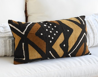 Lumbar Handmade African Mud Cloth Pillow Cover | Unique Accent | Decorative Pillow Cover | Brown and Black Pillow Cover 20 x 20 | 18 x 18