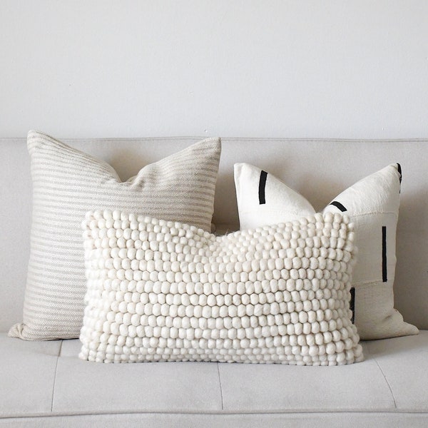 3 Neutral Throw Boho Pillow Set, Off-White textured pillows, Sofa Decorative Accent, New Home Gift, Neutral Decor