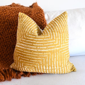 Handmade African Mud Cloth Pillow Case | Mustard Mud Cloth | Mudcloth Cushion | Mudcloth Pillow Case | Mudcloth | Decorative Pillow