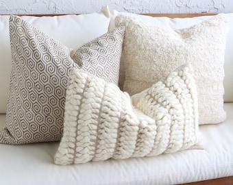Neutral Decorative Pillow Cover Set, Handmade Unique Bedroom Throw