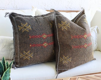 Brown Authentic Cactus Silk Morracan Pillow Cover, Decorative Boho Throw Cover, Textured Bohemian Sofa Indoor/Outdoor Accent Pillows