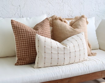 3 Neutral Throw Pillow Cover Set, Beige Brown, Pattern Pillows