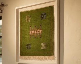 Handwoven Moroccan Berber Wool Wall Hanging, Atlas Mountain Tapestry (Framed)