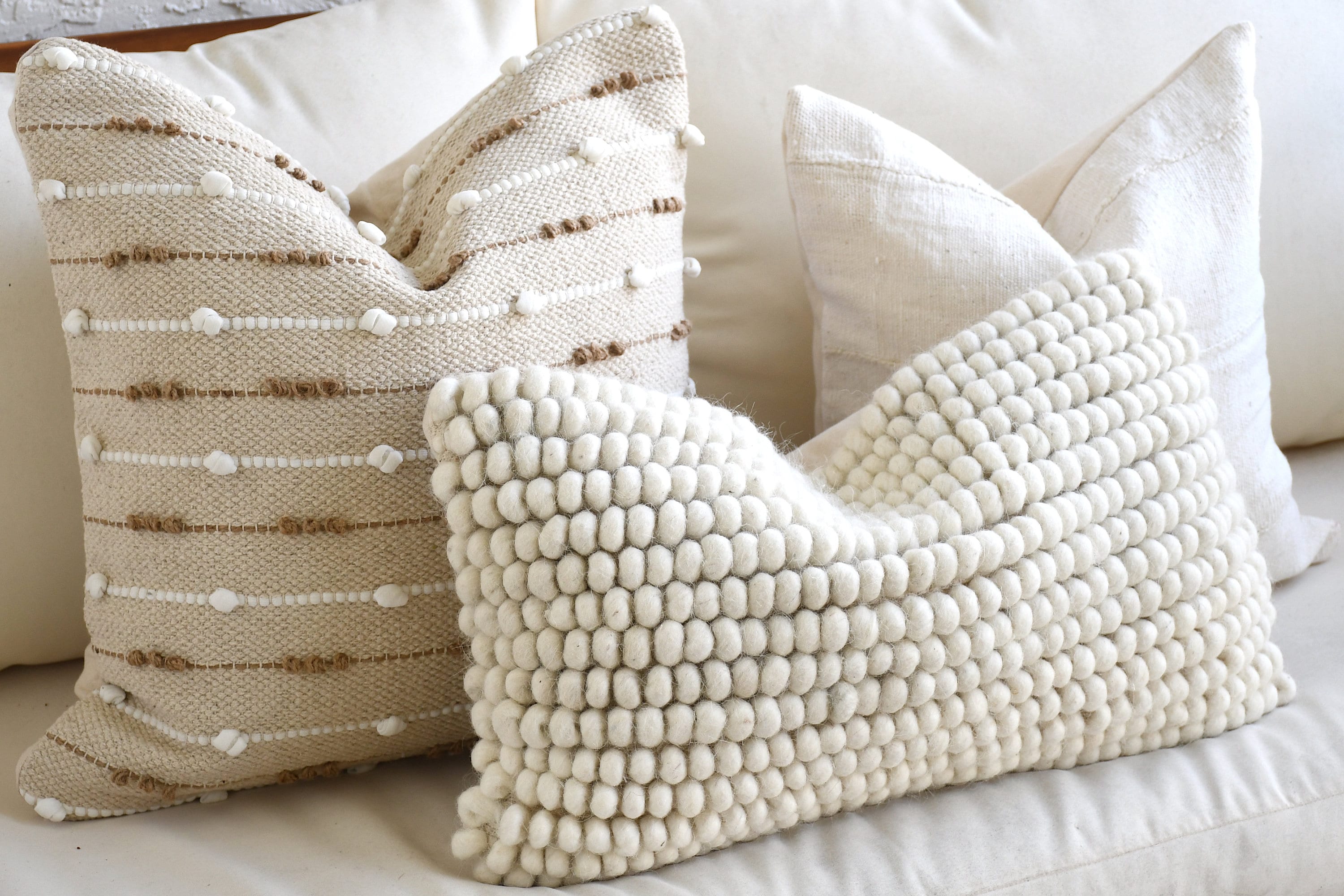 Neutral Boho Pillow Set Sofa Pillow Set White Mud Cloth Decor Textured  Pillow Cover Set Lumbar Throw Pillow 