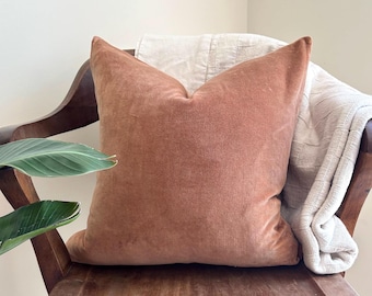 Handmade Velvet Pillow Cover, Boho Sofa Accent, Mocha or Cobblestone