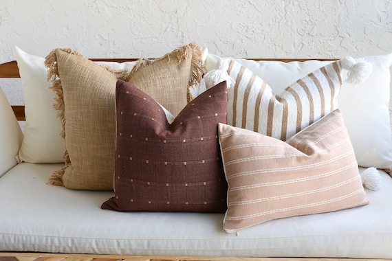 4 Boho Pillow Cover Combination Brown Burgundy Pink White Ivory 20