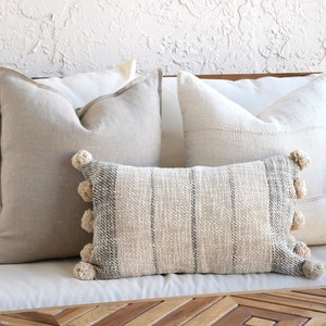 Neutral Boho Pillow Set | Beige Sofa Pillow Set | White Mud Cloth | Decor Textured Pillow Cover Set | Lumbar Throw Pillow | Small Lumbar