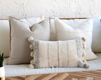 Neutral Boho Pillow Set | Beige Sofa Pillow Set | White Mud Cloth | Decor Textured Pillow Cover Set | Lumbar Throw Pillow | Small Lumbar