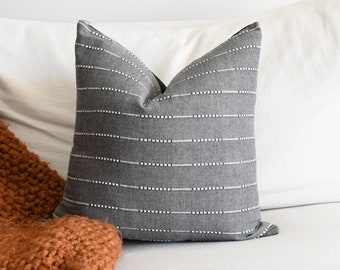 Gray Lumbar Throw Pillow Covers | 18 x 18 Gray cotton pillow | Soft Gray Cotton With White Stripe | Lumbar Pillow | Decorative Decor Pillow